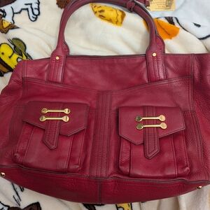 Ralph Lauren Luxurious Red Leather Tote Bag